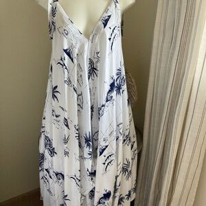 Palmwave One Size Blue and White Hawiian Print Aloha Jumpsuit